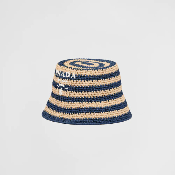 BeigeBaltic Blue Raffia Bucket Hat
